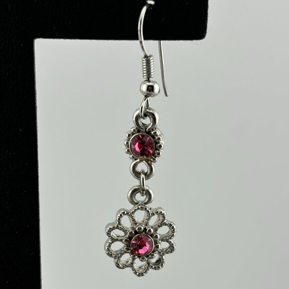 Vibrant Pink Flower Drop Earrings - Picture 2 of 4